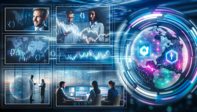 Three AI image prompts showcasing finance, tech, and professionals in modern settings.