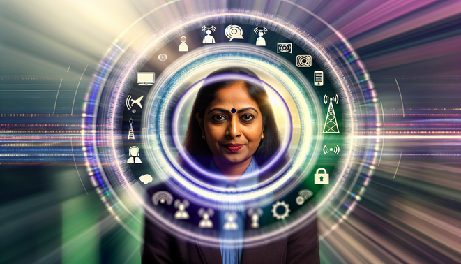 alt_text: Corporate cover showcasing a diverse customer in a data halo, reflecting 360-degree telecom insights.
